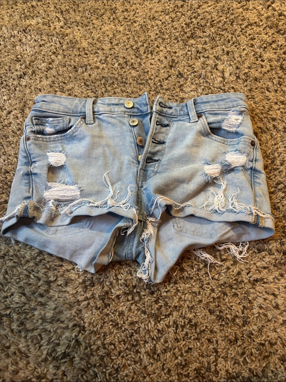 Arizona Jean Company Light Blue Distressed Denim Button-Front Shorts